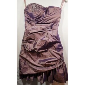 Impression Bridal Strapless Beaded Ruched Taffeta Prom Dress Purple Mauve Size 8